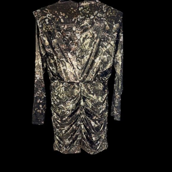 All Saints Lilliana Kettu Mini Dress Black Gold Shoulder Pads Sz 4 - Picture 3 of 11